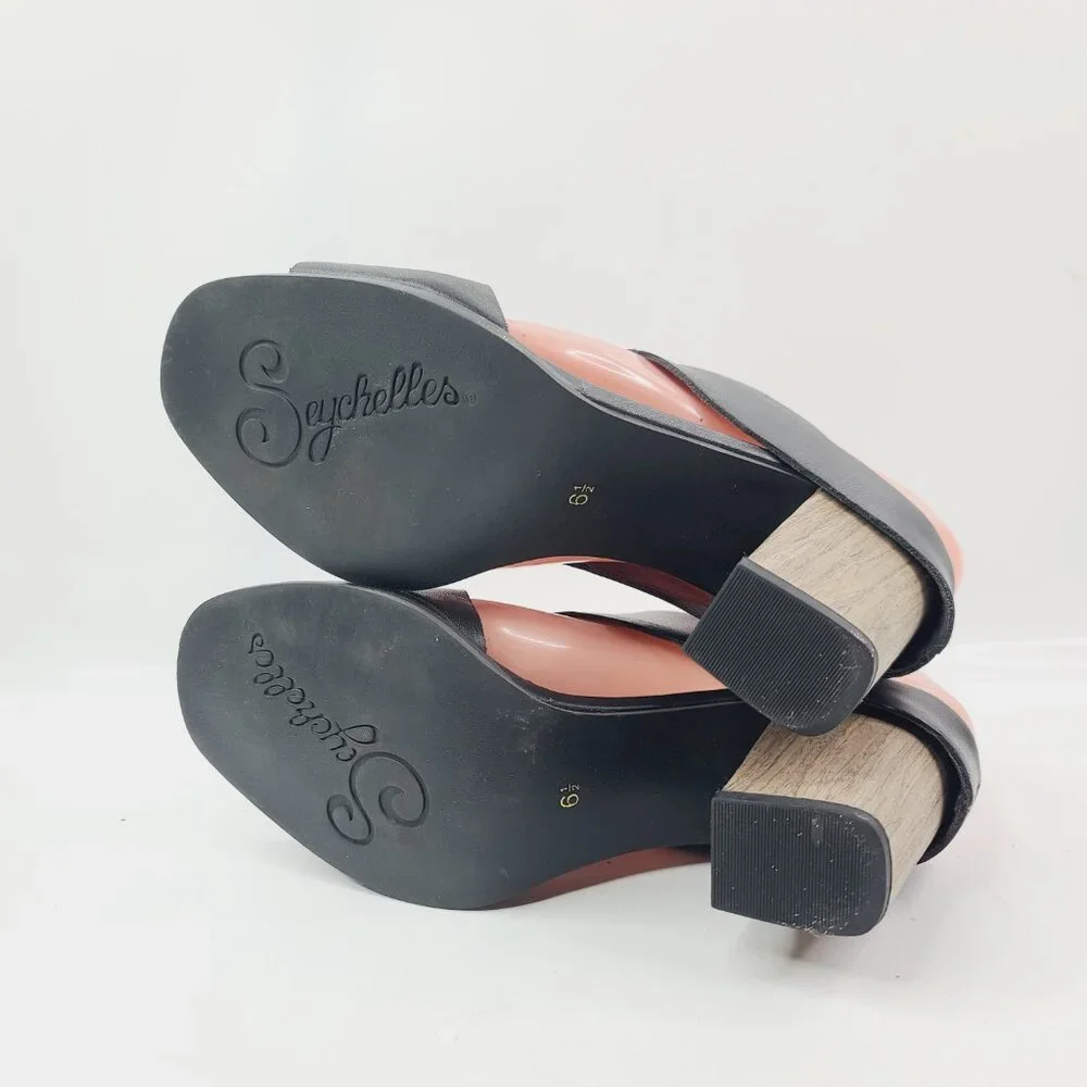 Seychelles Women's Black Detour‎ Leather Block Heel Mules Sandals Size US 6.5